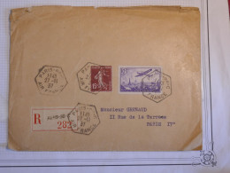 DR10 FRANCE   LETTRE  RECO  1937 PARIS +AFF. HEXAGONAL AIR FRANCE .INTERESSANT+ + - 1927-1959 Storia Postale