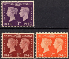 GREAT BRITAIN/1940/MNH/SC#254-5, 257/100TH ANNIV. OF POSTAGE STAMP /KING GEORGE VI & VICTORIA / KGVI / PARTIAL SET - Ungebraucht