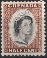 GRENADA/1953-9/MH/SC#171/ QUEEN ELIZABETH II / QEII / 1/2c CHESTNUT & BLK - Grenada (...-1974)
