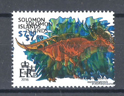 Error Double Impression MNH Prehistoric Animals Dinosaurs Pachycephalosaurus Wyominge - Michel 4036 Solomon Islands 2016 - Preistorici