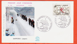 31056  / ⭐ (•◡•) FDC N° 788 ◉ XIe Jeux Olympiques Hiver SAPPORO Japon Photo Office Tourisme ◉ 1er Jour PARIS 05-02-1972  - 1970-1979