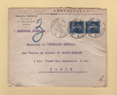 Pneumatique - Type Semeuse - Double Port - Paris - 1908 - R. Bleue - 1877-1920: Période Semi Moderne