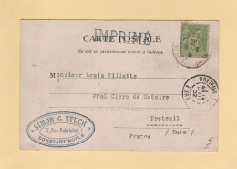 Type Sage - Constantinople Pera - 1902 - Tarif Imprime Destination France - 1877-1920: Periodo Semi Moderno