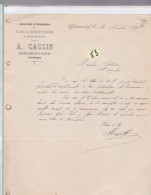 Une  Facture    Lettre  Ets :  A. Cassin    Châteauneuf     Vins  & Spiritueux  1899 - 1900 – 1949