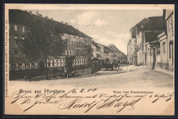 AK Pforzheim, Westl. Carl Friedrichstrasse Mit Brunnen Und Post  - Pforzheim