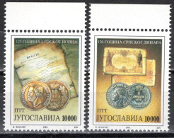 Yugoslavia 1993 - 125 Years Of Reintroduction Of Serbian Coins - Mi 2593-2594 - MNH**VF - Unused Stamps