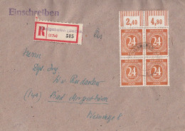 Gemeina. R-Brief Mef Minr.4x 925 Davon 2x Mit OR Walze 4er Block Königshoven Gel. Nach Bad Mergentheim - Briefe U. Dokumente