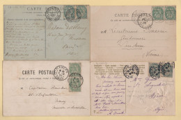 Type Blanc - Lot De 4 Cartes Avec Paire Obliterations - Constantine Batna Milianah Tlemcen - 1877-1920: Periodo Semi Moderno