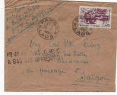 INDOCHINE Lettre De PAKSE LAOS 1945 Timbres Colonie Française Censure A BAS LES OPRESSEURS - Storia Postale