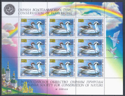 Russia 1992 Duck Stamps ** MNH - Sheet Of 9 (3 X 3) - Ducks / Mergus Albellus - Neufs