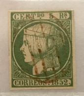 España 1852 - Isabel II - Edifil 15 - 5  Rs. Verde - Gran Pieza De Lujo - Usado - Sin Dentar - Márgenes Completos - Sin - Gebraucht