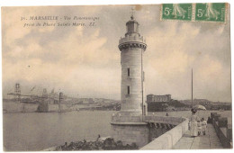 MARSEILLE : VUE PANORAMIQUE PRISE DU PHARE SAINTE MARIE - CIRCULEE EN 1915 VERS MAILHAC AUDE AVEC CACHET GARE DE BRAM - Oude Haven (Vieux Port), Saint Victor, De Panier