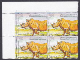Inde India 2015 MNH African Rhinoceros, Rhino, Wildlife, Wild Life, Animal, Animals, Block Of 4 - Neufs