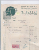 1 Facture   Ets :   M .Sutter   Comptoir Central  Cycles Motos Et Accessoires    Année 1947 - 1900 – 1949