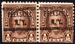 USA Precancels New York 1929 Sc653 ½c Hale, P.11x10½ PEEKSKILL / N.Y. Pair, Defect - Prematasellado