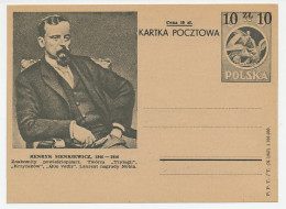 Postal Stationery Poland 1947 Henryk Sienkiewicz - Literature - Nobel Prize Laureates