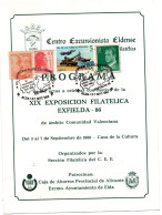 Tarjeta  Con Matasellos Conmemorativo De  Centro Excursionista Eldense - Lettres & Documents