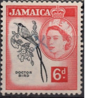 JAMAICA/1956/USED/SC#166/QUEEN ELIZABETH II/ QEII/ BIRD/ 6p CARMINE & BLACK - Jamaica (...-1961)