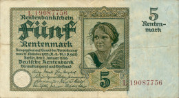 Germany / Deutschland P-169 5 Rentenmark 1926 Used - 5 Rentenmark