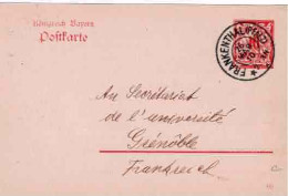 POSTKARTE BAYERN P80 (Michel) - Frankenthal 26 Mars 1910 Pour Grenoble - Postal  Stationery