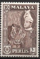 MALAYA-PERLIS/1957-62/MH/SC#75/RAJA SYED PUTRA/ TIGER/ 10c CHOCOLATE - Perlis