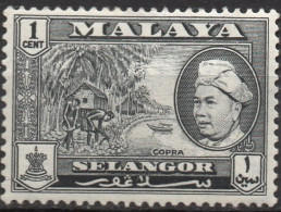 MALAYA-SELANGOR/1957-60/MH/SC#102/ SULTAN HISAM-UD-DIM ALAM SHAH/ PICTORIAL /COPRA/ 1c BLACK - Selangor