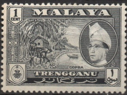 MALAYA-TRENGGANU/1957-63/MNH/SC#75/ SULTAN ISMAIL/ PICTORIAL /COPRA/ 1c BLACK/ TINY YELLOR SPOTS IN GUM - Trengganu