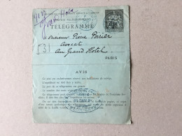 France Service Télégraphique Télégramme Paris Grand Hôtel 8 Avril1896 - Telegraph And Telephone