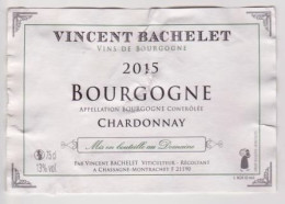 Étiquette " Bourgogne Chardonnay 2015 "  Vincent Bachelet Viticulteur Chassagne-Montrachet (2776)_ev161 - Bourgogne