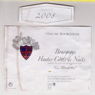 Etiquette Et Millésime " Hautes Côtes De Nuits 2008 Les Mouchottes " Blason Bourgogne (2683)_ev151 - Bourgogne