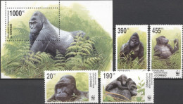 Congo Ex Zaire 2002, Gorillas, 4val +BF - Nuovi