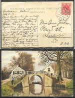 1912 Amsterdam Cancel 5 Cents Queen On Picture Postcard To USA - Cartas & Documentos
