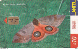 URUGUAY - Butterfly, Automeris Coresus(187a), 08/01, Used - Schmetterlinge
