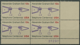 USA 1976 100 J. Telefon A. Graham Bell 1253 4er-Block Pl.-Nr. 37297 Postfrisch - Plattennummern