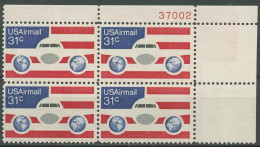 USA 1976 Flugpost Flugzeug 1201 4er-Block Mit Pl.-Nr. Postfrisch - Plattennummern