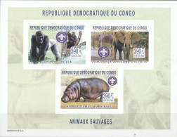 Congo Ex Zaire 2003, Scout, Hippo, Elephant, Gorilla, 3val In BF IMPERFORATED - Eléphants