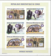 Congo Ex Zaire 2003, Scout, Hippo, Elephant, Gorilla, 6val In BF IMPERFORATED - Elefantes