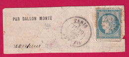 GUERRE 1870 FRAGMENT DE LETTRE BALLON MONTE PARIS AUTEUIL 20 DEC 1870 BALLON ARMEE DE LA LOIRE LETTRE - War 1870