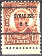 USA Precancels New York 1930 Sc684 1½c Harding. SYRACUSE / N.Y. Defect - Prematasellado