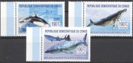 Congo Ex Zaire 2003, Whales, Dolphins, Sharks, 3val - Whales