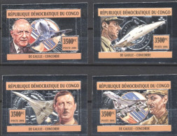 Congo Ex Zaire 2006, Aircraft, Concorde, De Gaulle, 4val SILVER IMPERFORATED - Ongebruikt