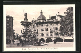 Cartolina Trento, Piazza Vittorio Emanuele III E Fontana Del Nettuno  - Trento