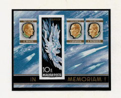 HUNGARY 1968 IN MEMORIAM: E. White, J. Gagarin, V. Komarov - IMPERF. MINISHEET MNH (NP#141-P36) - Nuevos