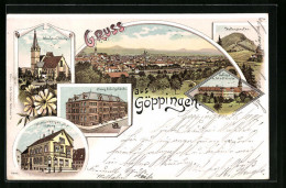 Lithographie Göppingen, Totalansicht Mit Hohenstaufen, Schloss, Oberhoven Kirche  - Goeppingen
