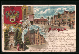 Lithographie Northeim, Postamt, Aussichtsturm, Marktplatz  - Northeim