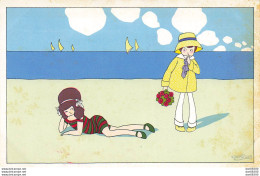 UN GARCON HESITE A ABORDER AVEC SES FLEURS UNE FILLE ALLONGEE SUR LA PLAGE   ILLUSTRATION BERTIGLIA - Bertiglia, A.