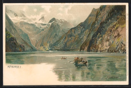 Künstler-AK Edward Theodore Compton: Königsee Mit Bootspartie  - Compton, E.T.