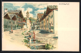 Künstler-AK Edward Theodore Compton: Mittenwald, Waschfrauen Am Wasserlauf Im Ortskern  - Compton, E.T.