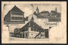 AK Hassloch, Gemeindehaus, Kath. Pfarrhaus, Kath. Schulhaus  - Hassloch