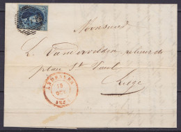 L. Affr. N°7 P3 Càd ANDENNES /18 OCT 1851 Pour LIEGE (au Dos: Càd Arrivée LIEGE) Andenne - 1851-1857 Medaillons (6/8)